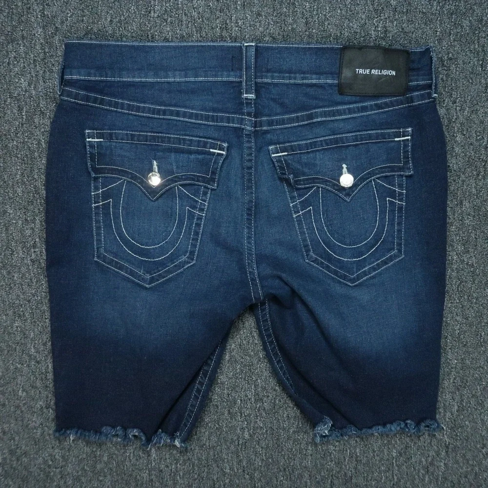 True Religion Shorts Mens 40 Blue Ricky‎ Straight Flaps Cut Off Denim Jorts